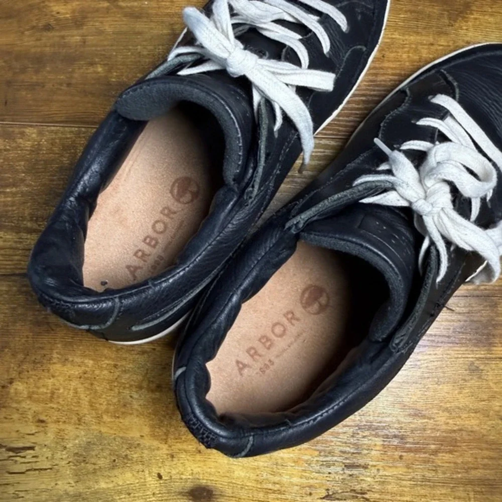 Arbor Foundation Black Leather Suede Low Top Sneakers Mens 8.5 US EU‎ 38.5